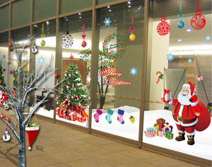 ２枚セットウォールステッカー クリスマス 飾り60x90cm 特大サイズ のり付きステッカー 貼ってはがせる 壁シール サンタクロース 雪の結晶 クリスマスツリー剥がせる壁紙 シール　DIYインテリア店舗　窓ガラス　パーティー 飾り用品　雰囲気満点　【endsale_18】