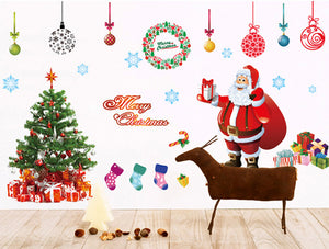 ２枚セットウォールステッカー クリスマス 飾り60x90cm 特大サイズ のり付きステッカー 貼ってはがせる 壁シール サンタクロース 雪の結晶 クリスマスツリー剥がせる壁紙 シール　DIYインテリア店舗　窓ガラス　パーティー 飾り用品　雰囲気満点　【endsale_18】