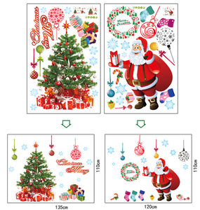 ２枚セットウォールステッカー クリスマス 飾り60x90cm 特大サイズ のり付きステッカー 貼ってはがせる 壁シール サンタクロース 雪の結晶 クリスマスツリー剥がせる壁紙 シール　DIYインテリア店舗　窓ガラス　パーティー 飾り用品　雰囲気満点　【endsale_18】