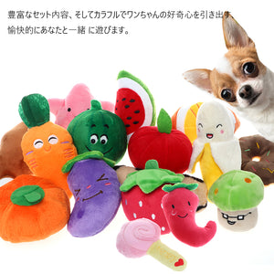 音の出るおもちゃ ペットぬいぐるみおもちゃ 猫噛む 投げるおもちゃ ストレス発散 ムズムズ運動不足解消 清潔安全 耐久性 小型犬・中型犬に適応 フルーツ 野菜 中小動物適用ペット用品