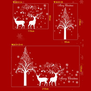 ウォールステッカー クリスマス【ツリーやトナカイ柄 2枚セットホワイト】雪の結晶 シール式 クリスマスツリー装飾 壁紙 北欧 転写  装飾クリスマス店舗　ショーウィンドウカッティングシートウィンドウディスプレイガラスステッカー　クリスマスプレゼントお歳暮送料無料