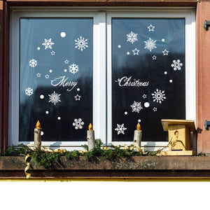 あす楽　ウォールステッカー クリスマス雪の結晶 Merry Christmas ホワイト  クリスマスハンドメイドガラスステッカー クリスマス デコレーション壁紙 インテリア 部屋 クリスマス 飾り北欧　店舗　お歳暮ギフト【endsale_18】