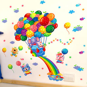 ウォールステッカー キッズルーム色とりどりの風船　動物たち　虹　 デコレーション ウォールシール　wall sticker　壁紙 　風船 子供の世界　お誕生会ウォールペーパー　シール