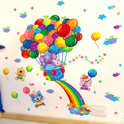 ウォールステッカー キッズルーム色とりどりの風船　動物たち　虹　 デコレーション ウォールシール　wall sticker　壁紙 　風船 子供の世界　お誕生会ウォールペーパー　シール