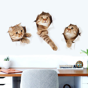 【3匹の猫セット】ウォールステッカー ねこバスルームウォールステッカー面白い猫 北欧 ウォールステッカー 動物 壁紙 ウォールステッカー トイレウォールステッカー 猫 つぶらな瞳で覗くネコちゃんがとってもキュート?
