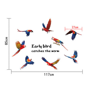 カラフル　8羽のインコ　 ウォールステッカー　 コンゴウインコ　飛べ　プチリフォーム　リビング飾り 壁シール　デコシール　ピンクアイテム　出会い　呼び起こす 恋愛運アップアップ　かわいい　風水グッズ