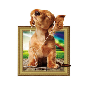 ウォールステッカー動物　犬　額縁からワンチャンが飛び出す　だまし絵　壁シール　子供部屋　リビング　犬好きがたまらない　幼稚園　保育園　託児所　イベント会場　発表会 【トリックアート　シリーズ】