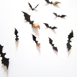 ウォールステッカー ハロウィン こうもり　パーティー グッズ Halloween  3D立体壁飾り デコレーション 飾り付け 蝙蝠　こうもり　12枚組 (ブラック)　ハロウィン 仮装　装飾　店舗　イベンド会場