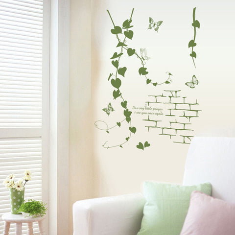 ウォールステッカー 木 花 植物 アイビーとレンガ 緑 壁飾り 壁紙シール リフォームシート 北欧 オシャレ diy 子供 窓 風景 動物 猫 海 キッチン 英字 星 海 鳥 魚 音符 フレーム 花 アルファベット 文字 グリーン 模様替え 賃貸OK?