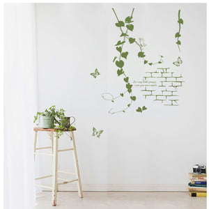ウォールステッカー 木 花 植物 アイビーとレンガ 緑 壁飾り 壁紙シール リフォームシート 北欧 オシャレ diy 子供 窓 風景 動物 猫 海 キッチン 英字 星 海 鳥 魚 音符 フレーム 花 アルファベット 文字 グリーン 模様替え 賃貸OK?