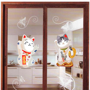 ウォールステッカー 招き猫  商売繁盛 招き猫　金運満足 開運　商売 30×45cm シール式 装飾 おしゃれ 壁紙 はがせる 剥がせる  雑貨 ガラス 窓 DIY プチリフォーム パーティー イベント 賃貸店舗?事務所?住宅など