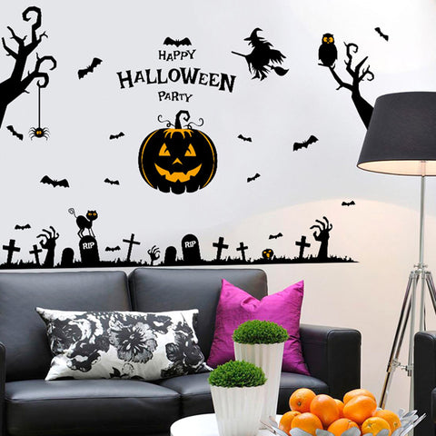 ハロウィン ウォールステッカー 壁 窓 壁紙 パーティー飾り付け/ 子供部屋/ ステッカー/ かわいい/ 壁紙ハロウィンパーティー/お店/ はがせる/ お城/ 月/ かぼちゃ/ ハロウィン/ 賃貸/ 動物/?/ハロウイン/ 紫/ 窓/ 蜘蛛/コウモリ/DIY/