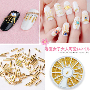 人気?最新のスタッズ ネイル！ゴールド　金属円筒スタッズネイル　メタルパーツ スタッズ ネイルパーツ/ジェルパーツ レジンパーツ ネイル用品ケース付き?