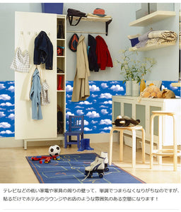 壁紙 シール  壁紙 のり付き  はがせる壁紙　青い空と白い雲壁デコシートはがせる ウォールステッカー おしゃれ 北欧 幅45ｃｍ×長10ｍ