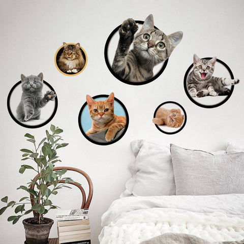 【6匹の猫セット】ウォールステッカー ねこ猫バスルームウォールステッカー面白い猫 北欧 ウォールステッカー 動物 壁紙 ウォールステッカー トイレウォールステッカー 猫 つぶらな瞳で覗くネコちゃんがとってもキュート?