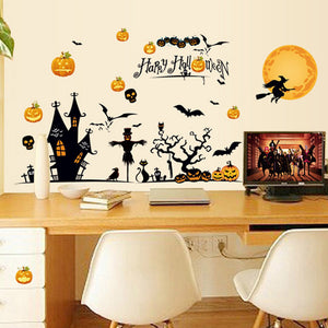 ウォールステッカー ハロウィン（ 空飛ぶ魔女 お城 カボチャ 蝙蝠 ）  パーティー グッズ 壁 装飾 デコレーション 飾り付け 蜘蛛 Life / 子供部屋/  はがせる 剥がせる 壁紙/ お店/ はがせる/ 賃貸/ハロウイン/ お城/ 蜘蛛/コウモリ/DIY/★/雰囲気満点！