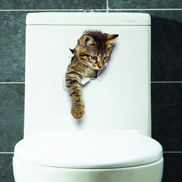 ウォールステッカー ねこ 立体　便器ステッカー 猫柄 ネコ柄 キャッツ ネコ シール ネコ ステッカー 猫シール 猫ステッカー  かわいい 子猫 ペット 動物 トリックアート 絵画 ネコ絵 キャット トイレシール