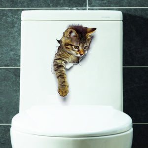 ウォールステッカー ねこ 立体　便器ステッカー 猫柄 ネコ柄 キャッツ ネコ シール ネコ ステッカー 猫シール 猫ステッカー  かわいい 子猫 ペット 動物 トリックアート 絵画 ネコ絵 キャット トイレシール