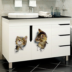 ウォールステッカー ねこ 立体　便器ステッカー 猫柄 ネコ柄 キャッツ ネコ シール ネコ ステッカー 猫シール 猫ステッカー  猫 かわいい 子猫 ペット 動物 トリックアート 絵画 ネコ絵 キャット トイレシール