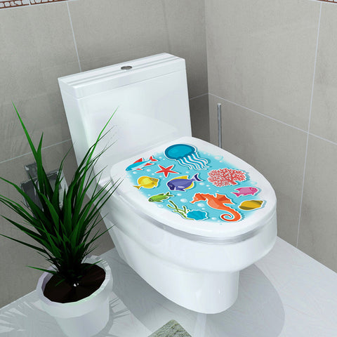 ウォールステッカー トイレ　便座シール海の世界  浴室　便座の蓋　カバー　トイレ用　便器蓋装飾ステッカー　だまし絵ステッカー　便器のふた　ステッカー　トリックアート　北欧風　約31cm×約36cm