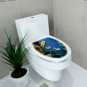 ウォールステッカー トイレ　便座シール海　魚  浴室　便座の蓋　カバー　トイレ用　便器蓋装飾ステッカー　だまし絵ステッカー　便器のふた　ステッカー　トリックアート　北欧風　約31cm×約36cm
