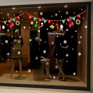オーナメント雪の結晶Christmasウォールステッカー　オーナメント雪の結晶＆リース＆ツリーメリークリスマスハンドメイド　ガラスステッカー店舗　ショーウィンドウ　カッティングシートウィンドウディスプレイ