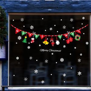 オーナメント雪の結晶Christmasウォールステッカー　オーナメント雪の結晶＆リース＆ツリーメリークリスマスハンドメイド　ガラスステッカー店舗　ショーウィンドウ　カッティングシートウィンドウディスプレイ