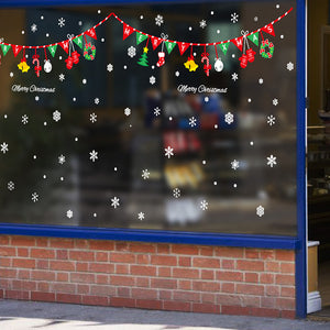 オーナメント雪の結晶Christmasウォールステッカー　オーナメント雪の結晶＆リース＆ツリーメリークリスマスハンドメイド　ガラスステッカー店舗　ショーウィンドウ　カッティングシートウィンドウディスプレイ