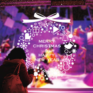 ウォールステッカー クリスマス リース ホワイト転写式 ガラスオーナメント雪の結晶 ショーウインドー クリスマスハンドメイド　ガラスステッカー店舗　ショーウィンドウ　カッティングシートウィンドウディスプレイインテリア おしゃれ 北欧 シール