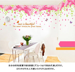 2枚セットウォールステッカー　花 桜 フラワー 花吹雪 満開の桜　春ウォールステッカー　桜　壁シール北欧 植物 ちょうちょ  蝶  入園 入学 学校 葉 壁紙  特大 カフェ モダン 和風 シール 癒し リビングルームやキッチン、寝室や子供部屋、窓ガラスにも