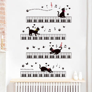 ウォールステッカー 猫 壁紙 剥がせる wall sticker 猫　音楽 楽器 音符  壁装飾 雑貨 ガラス 窓 DIY パーティー イベント 賃貸部屋OK アニマル柄 かわいい 面白い バスルーム オシャレな壁紙