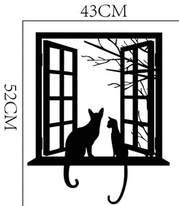 ウォールステッカー猫　偽窓　猫と窓　ステッカー　壁紙シール  シール式 ウォールペーパー 剥がせる 壁  ポスター  猫 ウォールステッカー トイレ ブラックキャット アニマル柄 寝室 賃貸部屋 装飾 おしゃれ壁紙シール