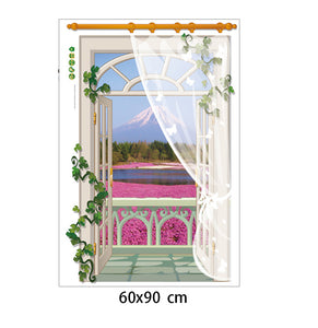 偽窓 ウォールステッカー 3D ステッカー ポスター 壁紙シール だまし絵　富士山絵画 窓ポスター富士山　はしご 階段　花畑　ウォールステッカー花畑　簡潔/爽やか　貼ってはがせる　オフィス　会議室　トイレ　トリックアート