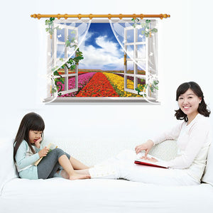 偽窓　ウォールステッカー花畑　窓がある風景　窓ポスター　青空　花畑　花を咲くステッカー貼ってはがせる　偽窓ステッカー　だまし絵　壁紙シール　リビング/子供部屋/窓ガラス/店内の飾り/トイレ/お風呂/冷蔵庫/キッチン/天井