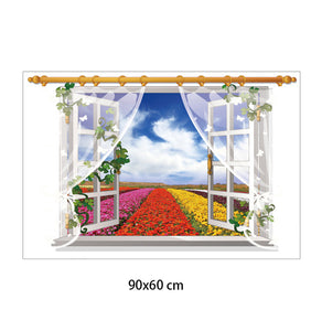 偽窓　ウォールステッカー花畑　窓がある風景　窓ポスター　青空　花畑　花を咲くステッカー貼ってはがせる　偽窓ステッカー　だまし絵　壁紙シール　リビング/子供部屋/窓ガラス/店内の飾り/トイレ/お風呂/冷蔵庫/キッチン/天井