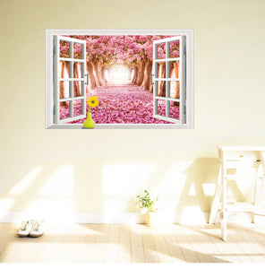 偽窓　ウォールステッカー 花　窓ポスター桜の木 3D　ウォールステッカー　桜の木　　桜の花畑　貼ってはがせるステッカ　ー壁紙シール　リビング/子供部屋/窓ガラス/店内の飾り/トイレ/お風呂/冷蔵庫/キッチン/天井