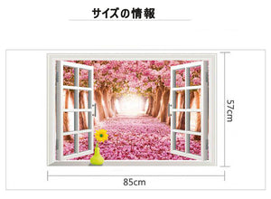 偽窓　ウォールステッカー 花　窓ポスター桜の木 3D　ウォールステッカー　桜の木　　桜の花畑　貼ってはがせるステッカ　ー壁紙シール　リビング/子供部屋/窓ガラス/店内の飾り/トイレ/お風呂/冷蔵庫/キッチン/天井