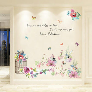２枚セットウォールステッカー花　鳥　鳥かご　簡単に貼れる　剥がせる シール 壁紙 wall sticker ウォールペーパー　春　ウォールステッカーお正月インテリア　雑貨春を感じるお花のモチーフが勢ぞろい　プレゼントおすすめ♪【nlife_d19】送料無料
