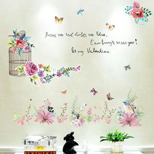 ２枚セットウォールステッカー花　鳥　鳥かご　簡単に貼れる　剥がせる シール 壁紙 wall sticker ウォールペーパー　春　ウォールステッカーお正月インテリア　雑貨春を感じるお花のモチーフが勢ぞろい　プレゼントおすすめ♪【nlife_d19】送料無料