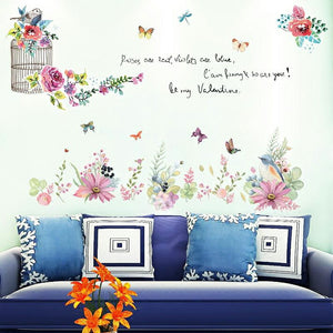 ２枚セットウォールステッカー花　鳥　鳥かご　簡単に貼れる　剥がせる シール 壁紙 wall sticker ウォールペーパー　春　ウォールステッカーお正月インテリア　雑貨春を感じるお花のモチーフが勢ぞろい　プレゼントおすすめ♪【nlife_d19】送料無料
