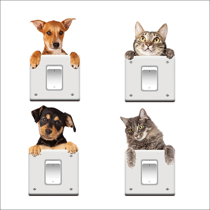 猫 スイッチステッカー 犬 スイッチステッカー&コンセントステッカー ねこ＆いぬ　４匹セットスイッチステッカー ウォールステッカー   スイッチシール