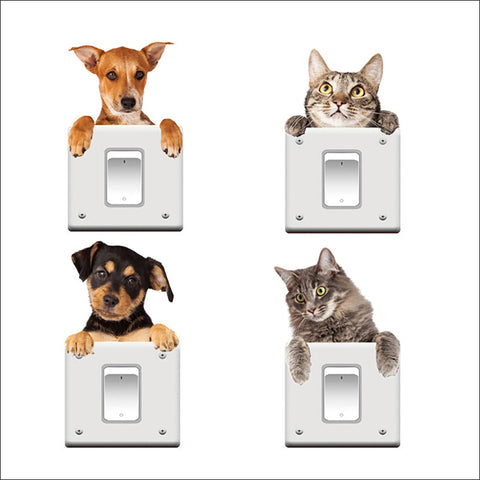 猫 スイッチステッカー 犬 スイッチステッカー&コンセントステッカー ねこ＆いぬ　４匹セットスイッチステッカー ウォールステッカー   スイッチシール
