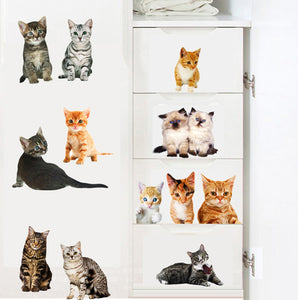 ウォールステッカー　猫　ねこ　世界の品種ピックアップ！　世界のネコちゃん大集合 かわいい猫  シール式 装飾 おしゃれ はがせる 剥がせる DIY ねこ 動物 立体 騙し絵 写真 カフェ ペット屋 玄関 寝室 子供部屋 賃貸OK
