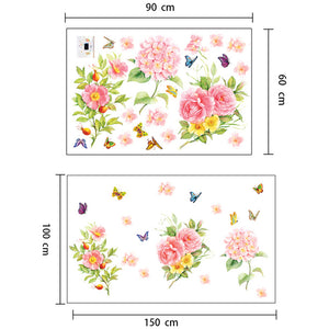 ウォールステッカー 花 牡丹の花 満開の牡丹と蝶々はがせる壁紙　春　壁シール　大版サイズ　ウォールペーパー インテリア　雑貨　剥がせる 壁紙 部屋飾り ウォールステッカー 防水 おしゃれ 引越し　ギフト賃貸部屋にもOK!