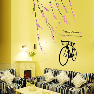 ウォールステッカー 花桃の枝と自電車　wall sticker 壁紙 壁シール　大版サイズウォールペーパー ウォールシール ステッカー　シール 壁紙 ステッカー リビング　インテリア 雑貨　年末年始　引越し　ギフト
