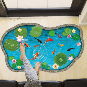 ウォールステッカー　床用　(池の鯉)　だまし絵ウォールステッカー 池の鯉 トリックアート?　防水３D 風 ウォールステッカー 大型 サイズ 壁紙 絵画 子供部屋 寝室 リビング バスルーム お風呂 浴室に?