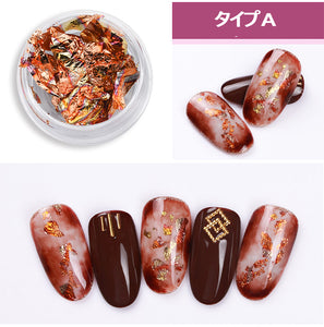 ネイルパーツ ネイル用品  12個入り 4色 金箔　銀箔　銅箔　ゴールドマーブル箔　ネイルパーツ メタルスタッズネイルナゲット　ホイル　ベイント用　　12個入りネイルホイル　ジェルネイル?レジンパーツの埋め込みに即納?