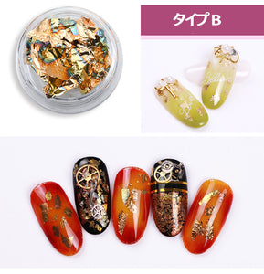ネイルパーツ ネイル用品  12個入り 4色 金箔　銀箔　銅箔　ゴールドマーブル箔　ネイルパーツ メタルスタッズネイルナゲット　ホイル　ベイント用　　12個入りネイルホイル　ジェルネイル?レジンパーツの埋め込みに即納?