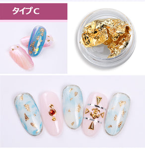 ネイルパーツ ネイル用品  12個入り 4色 金箔　銀箔　銅箔　ゴールドマーブル箔　ネイルパーツ メタルスタッズネイルナゲット　ホイル　ベイント用　　12個入りネイルホイル　ジェルネイル?レジンパーツの埋め込みに即納?