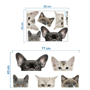 ウォールステッカー 動物【4匹の猫と1匹の犬】猫 犬壁穴　インテリア 壁デコシール  内装 はがせる ママ友 傷隠し 汚れ隠し トリックアート賃貸  ネコ好き 犬好きリアル にゃん車や 壁からキャット ドッキリ ビックリ いたずら